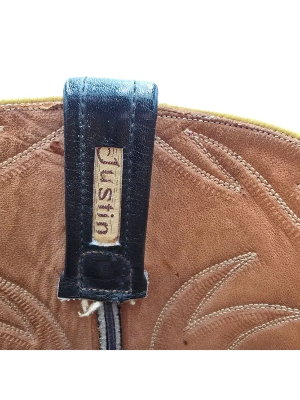 1950s? Vintage Justin Boots Black Leather Mens 10.5D Snip-toe Cowboy Western USA - Picture 4 of 16